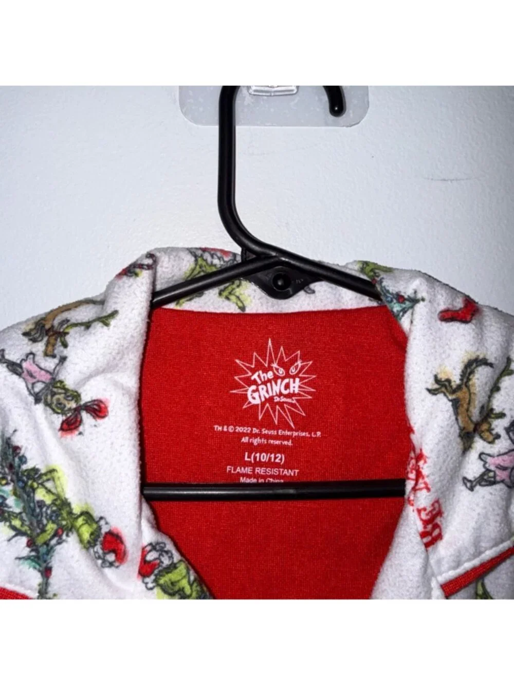 Dr. Seuss The Grinch Kids Holiday Pajama Top Size L (10/12) White Red Be Nice